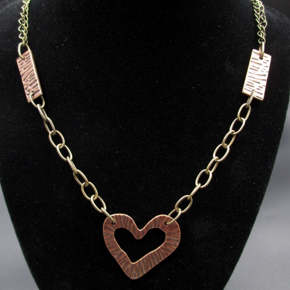 Jewelry - 25 Inch Copper Tone Rustic Heart Pendant Necklace